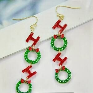 Christmas Bling Sparkling Ho Ho Dangle Earrings